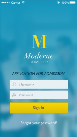 Mobile College Application Login page